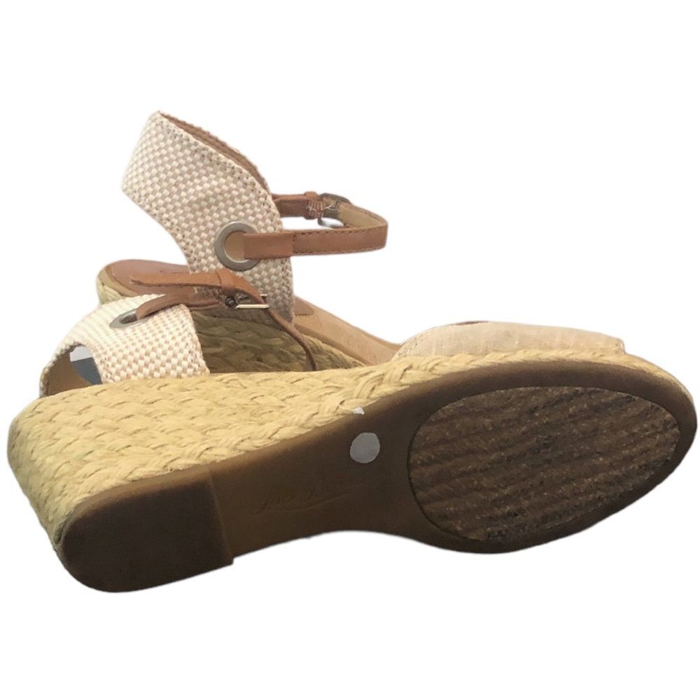 Lucky Brand Women’s Wedge Sandals Size 9 Beige Espadrille Ankle Strap Peep Toe - Picture 10 of 13